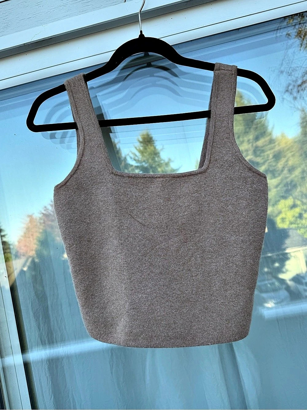 Abercrombie & Fitch Soft A&F Collection Ribbed Square Neck Sweater Tank Brown